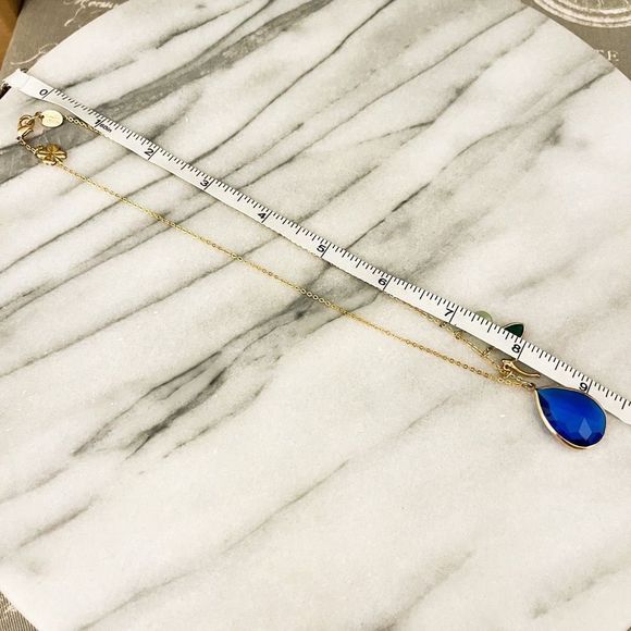 Danielle Stevens Necklace Blue Gold Toned Beaded Pendant Designer - Picture 4 of 4